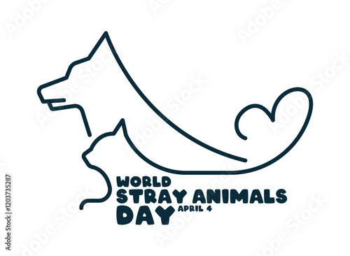 World Stray Animals Day. April 4. Dog and cat line icon on white background. Poster, banner, card, background.