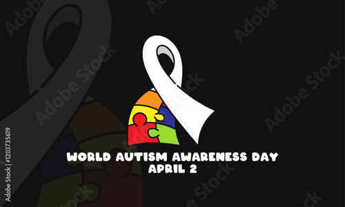 World Autism Awareness Day. April 2. Ribbon. Puzzle. Silhouette. Poster, banner, card, background.