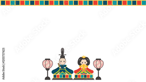 おひなさまのフレーム横　ベクターイラスト