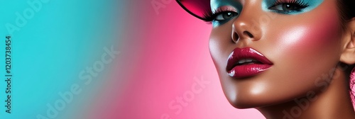 Stunning makeup artistry featuring vibrant colors and bold styles in a creative setting photo