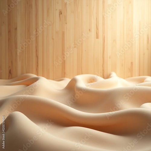 Abstract Wooden Waves: Smooth Undulating Surface Against Vertical Wood Panel Background