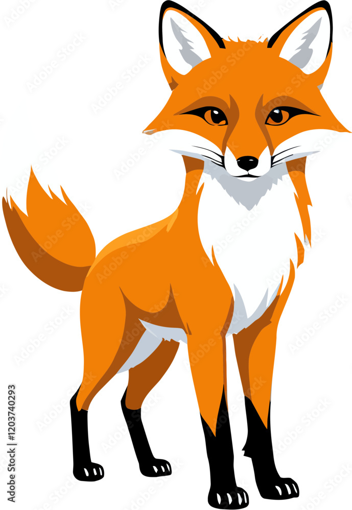 Obraz premium Stylized Orange Fox with White Tail Tip Side View Vector Illustration