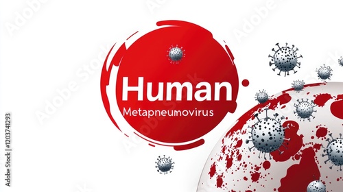 Human metapneumovirus concept with red circles and virus particles photo