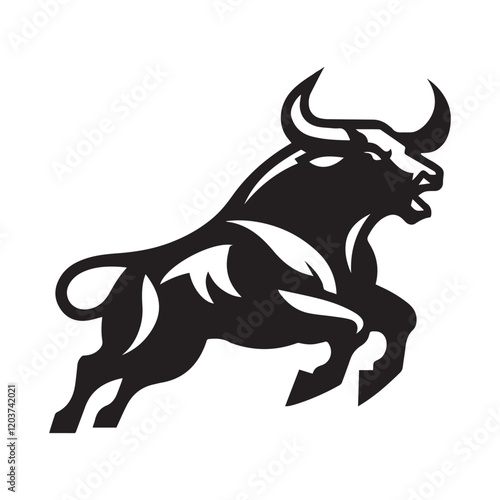 The dynamic black bull logo showcases strength and aggression and features a bold, charging posture with sharp lines.