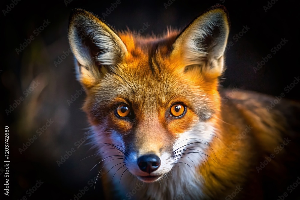 Obraz premium Intense Gaze: Red Fox Night Portrait - Wild Animal Photography