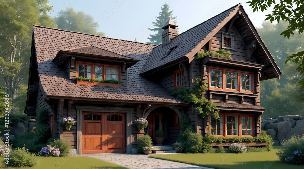 Wooden houses in Germany with walls covered in folklore Wooden houses in Germany with walls covered in folklore