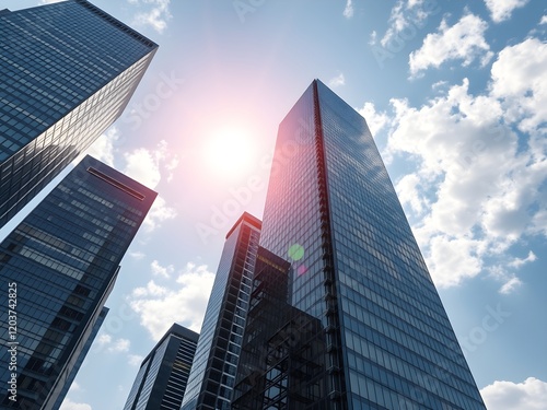 Wallpaper Mural Common modern business skyscrapers, high-rise buildings, architecture raising to the sky, sun. Concepts of financial, economics, future etc. Torontodigital.ca