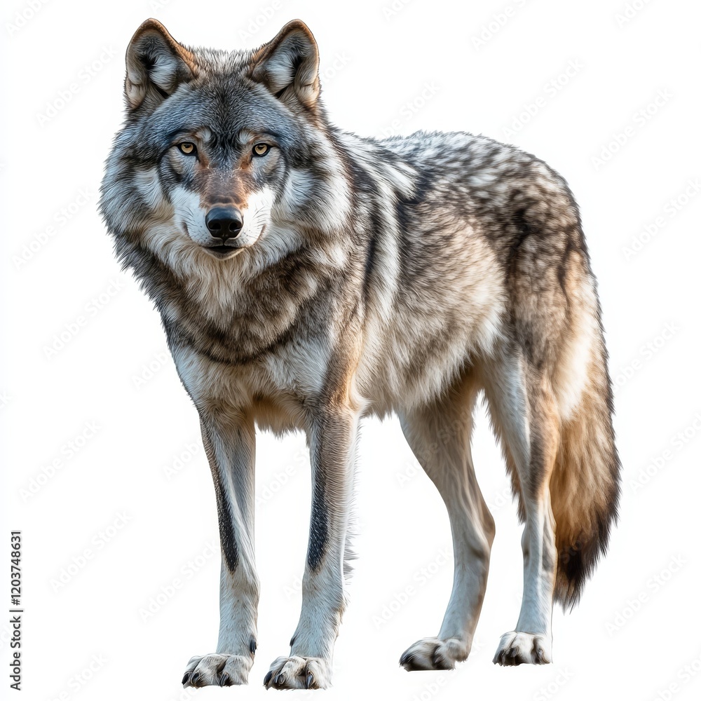 Isolated Wolf on White Background, Wild Animal, Nature, Strength, Freedom, Predator Isolated Wolf on White Background, Wild Animal, Nature, Strength, Freedom, Predator