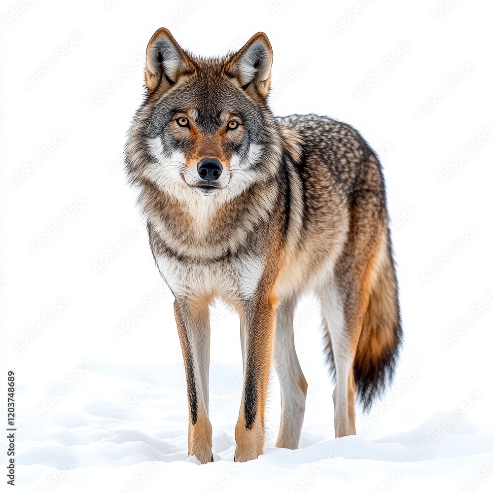 Obraz premium Isolated Wolf on White Background, Wild Animal, Nature, Strength, Freedom, Predator