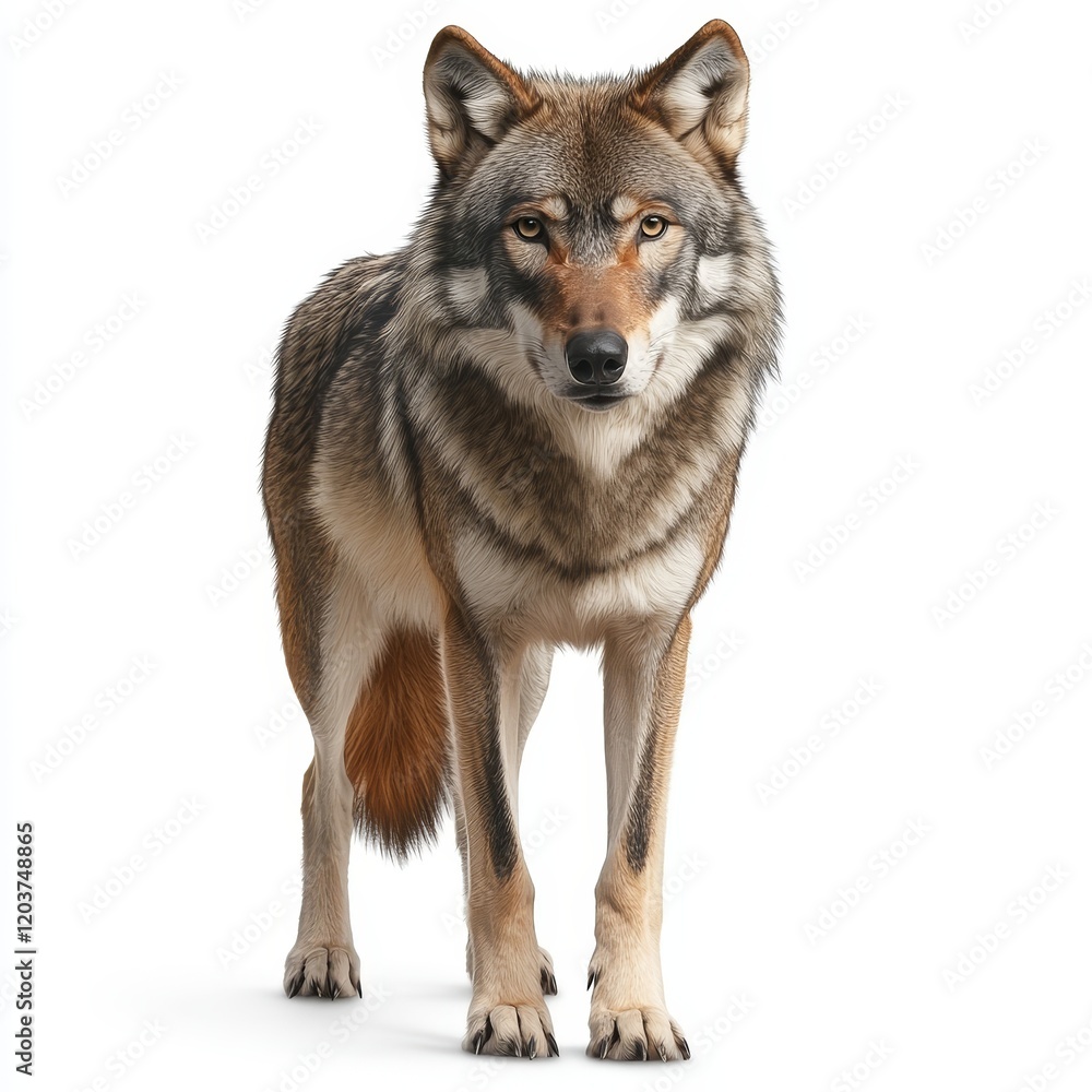 Obraz premium Isolated Wolf on White Background, Wild Animal, Nature, Strength, Freedom, Predator