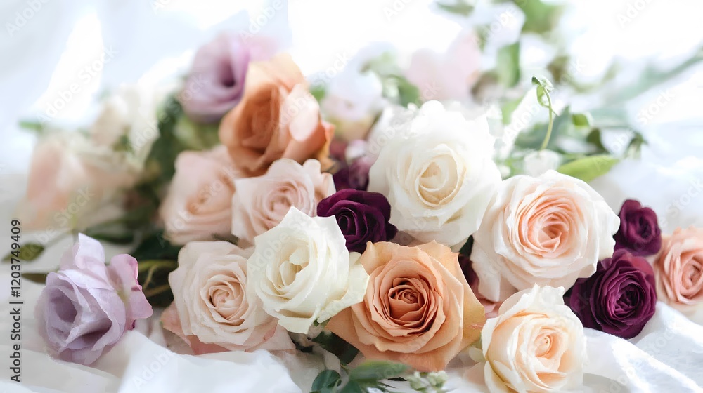 A Lovely Bouquet of Pastel and Burgundy Roses A Lovely Bouquet of Pastel and Burgundy Roses