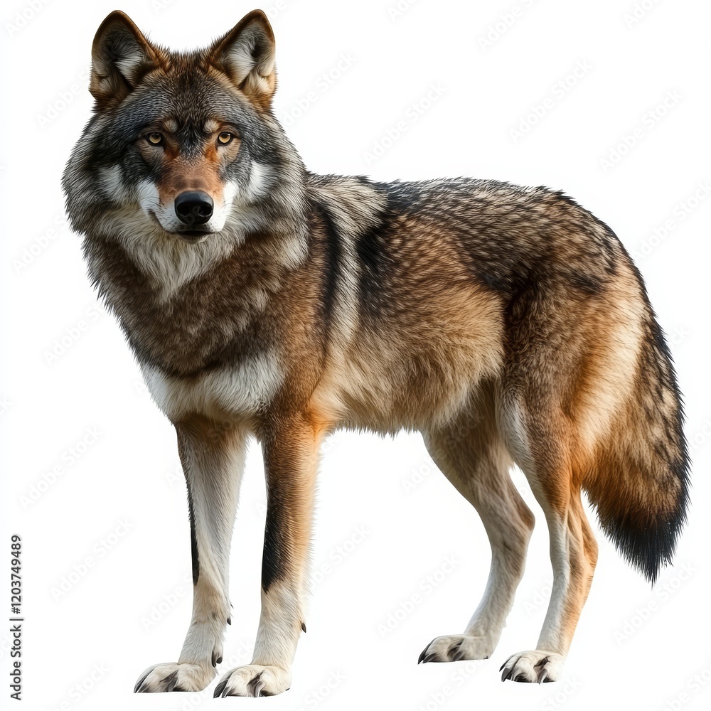 Fototapeta premium Isolated Wolf on White Background, Wild Animal, Nature, Strength, Freedom, Predator