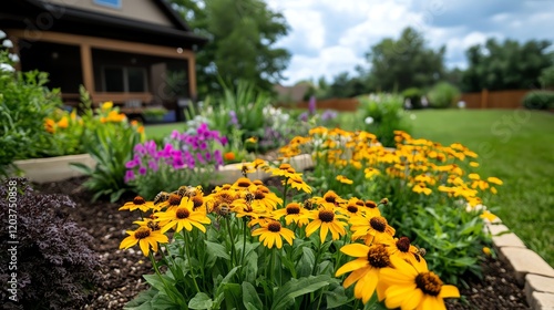 Backyard beekeeping setup near pollinatorfriendly flowers, ensuring healthy pollination and honey production photo