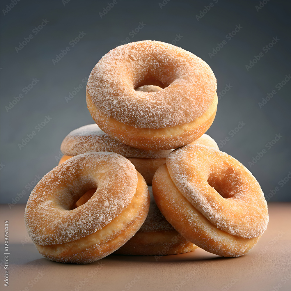 A Stack of Delicious Sugar-Dusted Donuts. A Stack of Delicious Sugar-Dusted Donuts.