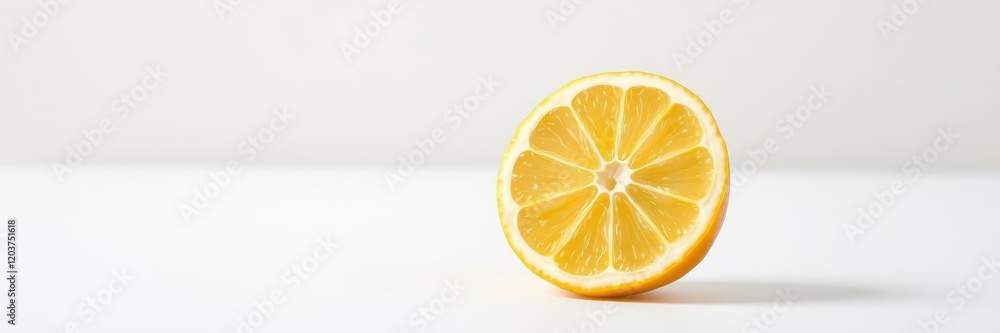 A refreshing lemon slice on a crisp white background with delicate yellow and orange hues, drink, summer refreshment, food A refreshing lemon slice on a crisp white background with delicate yellow and orange hues, drink, summer refreshment, food