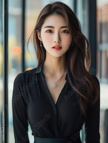 Elegant Woman In Black Blouse Standing Near Window Free Download Elegant Woman In Black Blouse Standing Near Window - GFXLoad