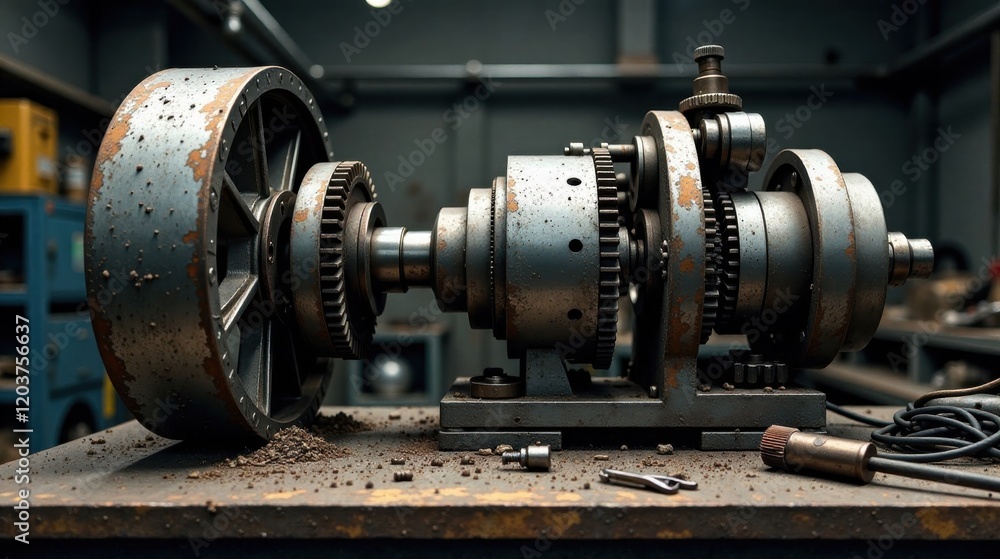 A well-worn industrial machine, resting on a dusty workbench, displays intricate gears and aged metal components, hinting at years of tireless operation and meticulous craftsmanship. A well-worn industrial machine, resting on a dusty workbench, displays intricate gears and aged metal components, hinting at years of tireless operation and meticulous craftsmanship.
