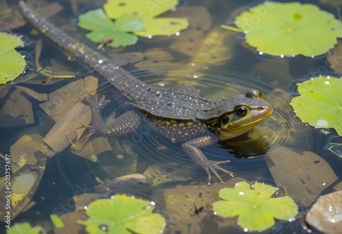 Newts swimming gracefully through clear ponds