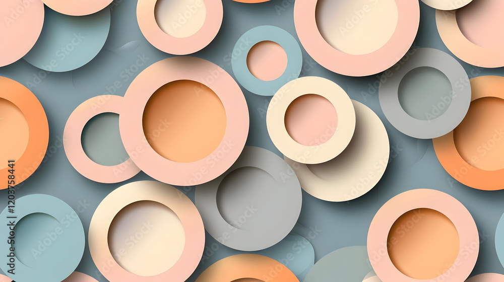 Abstract composition of overlapping circular shapes in soft colors on a textured background. Abstract composition of overlapping circular shapes in soft colors on a textured background.