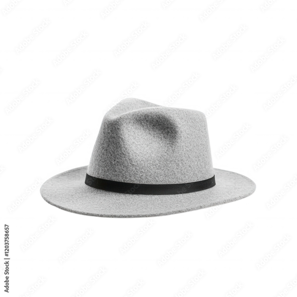 Stylish grey fedora hat with a black band for trendy fashion lovers., isolated on a transparent background. Stylish grey fedora hat with a black band for trendy fashion lovers., isolated on a transparent background.