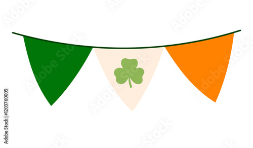 St. Patrick's day garland. Festive on Saint Patrick's Day. Irish Colors. Ireland holiday lucky item, fortune symbols. Flat Vector illustration isolated on white background 