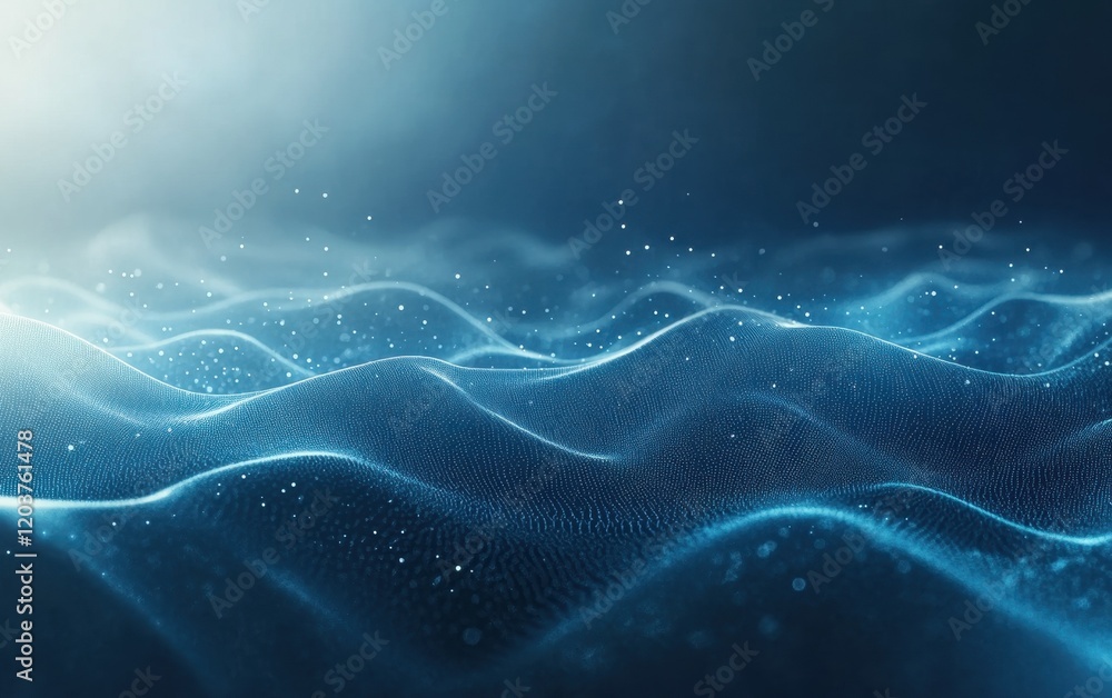 Abstract blue waves with glowing particles in a mystical ocean setting Abstract blue waves with glowing particles in a mystical ocean setting