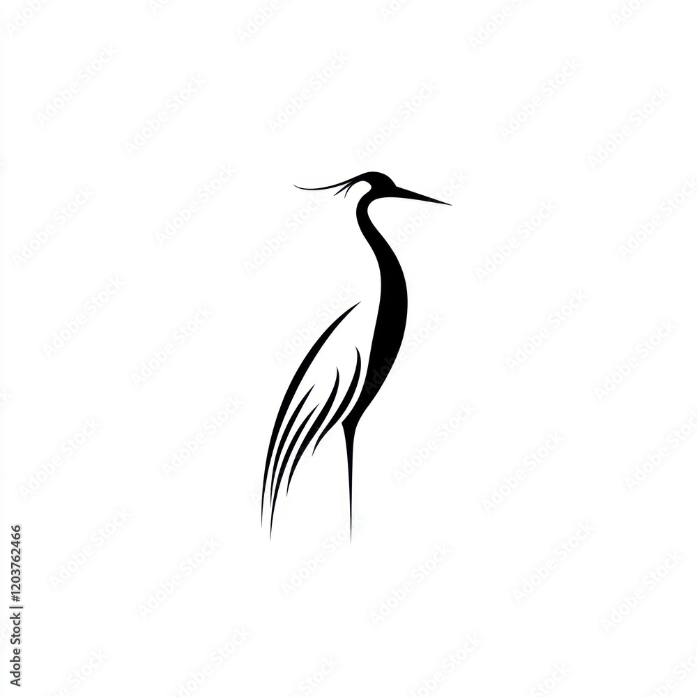 Fototapeta premium Silhouette of a heron bird standing on a white background for use in logo or graphic design
