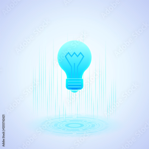Business icon of a glowing blue light bulb with a stylized filament inside, representing ideas and innovation. The design is modern and digital, symbolizing creativity and bright concepts in business