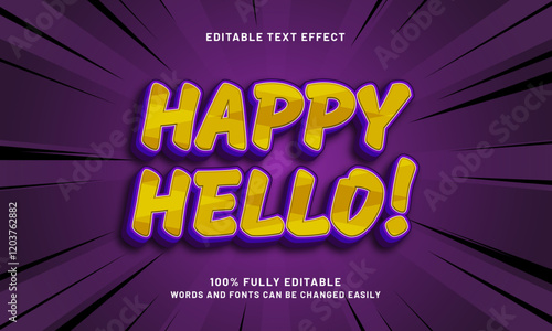 happy hello editable text effect with a greet good and best theme