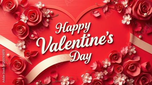 Happy Valentine's Day card design with red roses and hearts for a love celebration