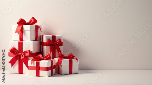 Wallpaper Mural A Stack of Elegantly Wrapped Presents with Vibrant Red Ribbons, Ready for Gifting and Celebration Torontodigital.ca