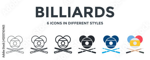 Billiards Icon In Different Style Vector Illustration. Designed In Thin Line, Regular Line, Bold Line, Glyph, Color Fill, And Flat Style Can Be Used For Web