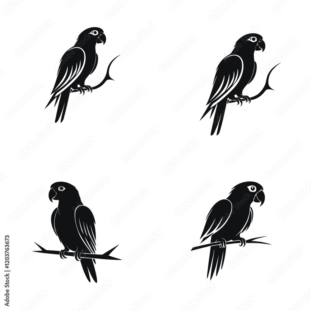 Fototapeta premium Parrot bird vector icon set