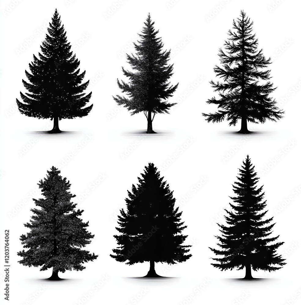Obraz premium silhouettes of pine trees on white