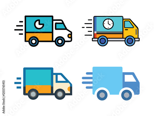 essentials, truck, fast, delivery, icon, Fast moving shipping delivery truck line art vector icon for transportation apps and websites