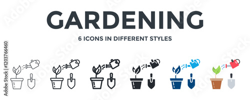 Gardening Icon In Different Style Vector Illustration. Designed In Thin Line, Regular Line, Bold Line, Glyph, Color Fill, And Flat Style Can Be Used For Web