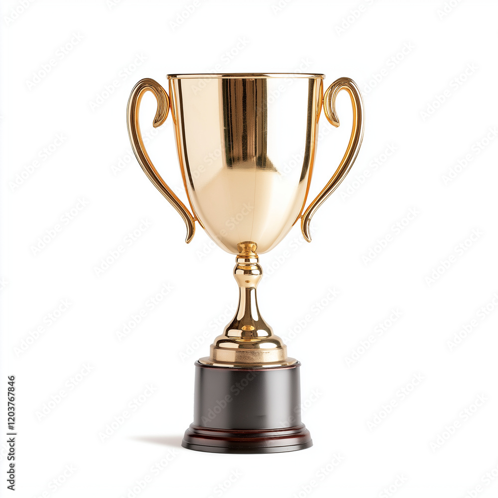 Golden trophy cup on white background, symbolizing achievement and success. This elegant award features shiny finish and classic design, perfect for recognition Golden trophy cup on white background, symbolizing achievement and success. This elegant award features shiny finish and classic design, perfect for recognition