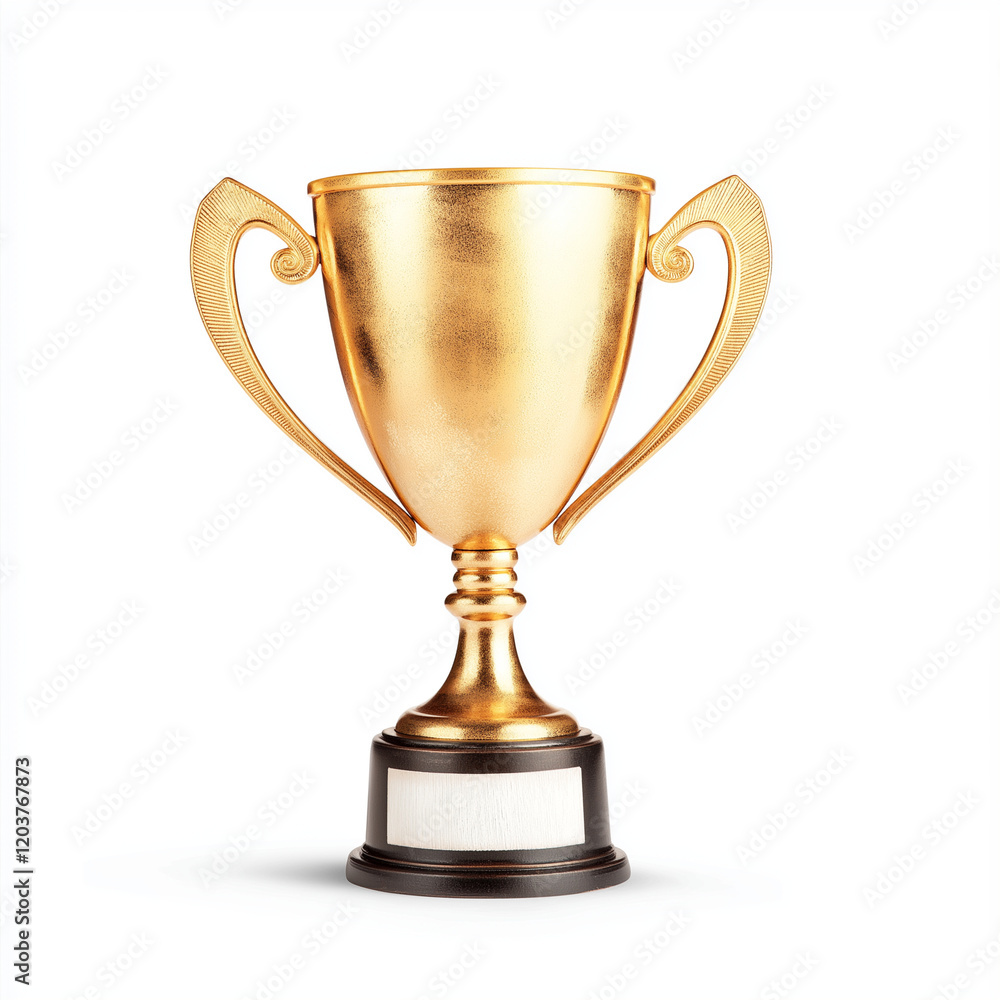 Golden trophy cup on white background, symbolizing achievement and success. This elegant award features intricate details and classic design, perfect for celebrating victories Golden trophy cup on white background, symbolizing achievement and success. This elegant award features intricate details and classic design, perfect for celebrating victories