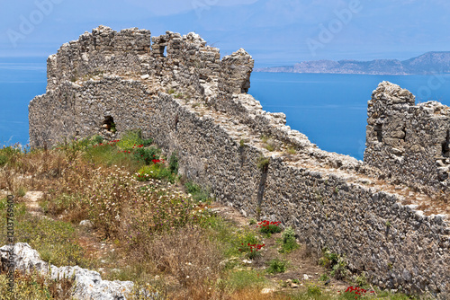 Obraz na płótnie Generated imageAcrocorinth castle, Greece. Acrocorinth was fortified during the antiquity. The castle that is now to be seen was constructed during byzantine era. w salonie