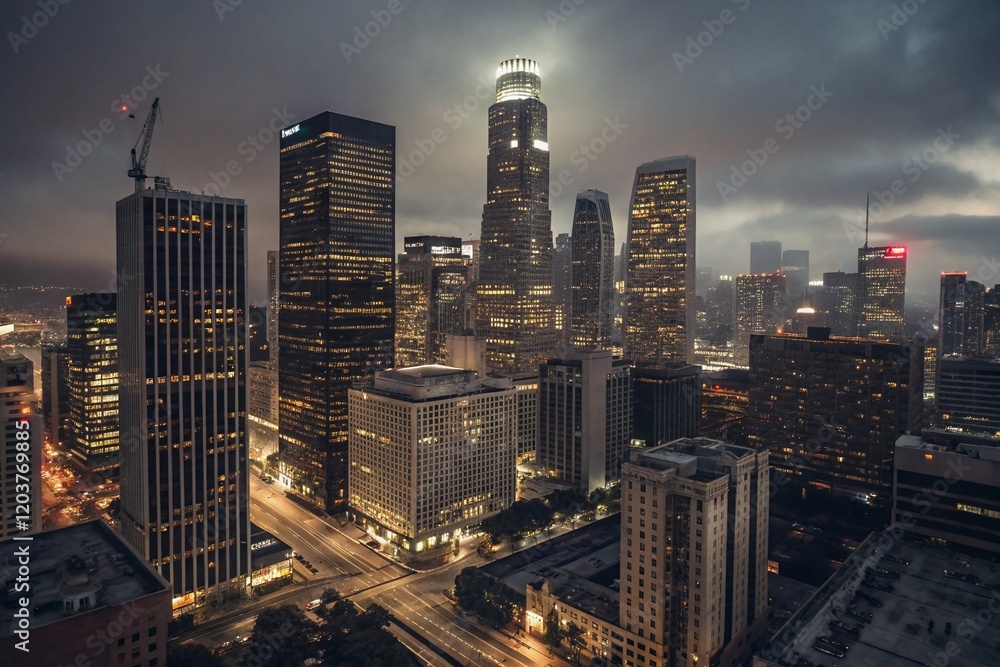 Fototapeta premium Los Angeles Downtown Skyscrapers Night Urban Exploration Photography