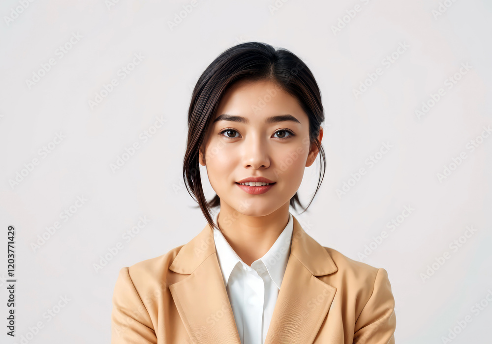Portrait of young Asian woman in beige blazer smiling confidently Professional headshot Portrait of young Asian woman in beige blazer smiling confidently Professional headshot