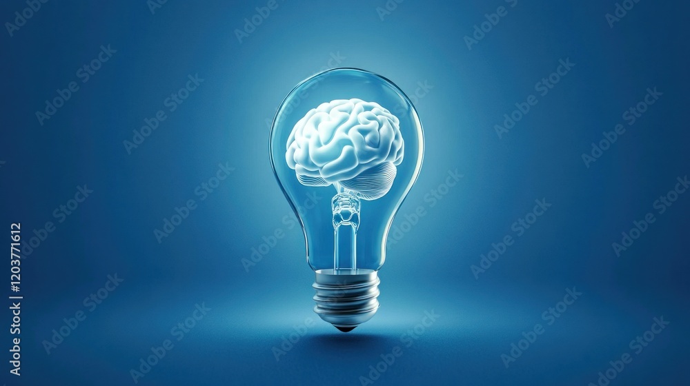 Brain inside glowing lightbulb, idea concept. Brain inside glowing lightbulb, idea concept.