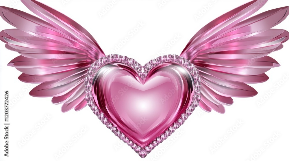 Pink Heart with Wings A Romantic Digital Art Design. Pink Heart with Wings A Romantic Digital Art Design.