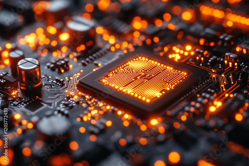 Futuristic Smartphone SoC with 5G Connectivity: A High-Resolution 3D Rendering of a Cutting-Edge Mobile Processor Chip, Showcasing Advanced 5G Technology, with Sleek Microcircuits and Vibrant Data