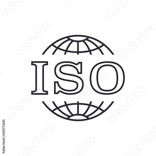 ISO line icon. Simple outline style. Certified, certificate, mark, quality, symbol, management, stamp, standard, approved concept. Vector illustration isolated. SVG