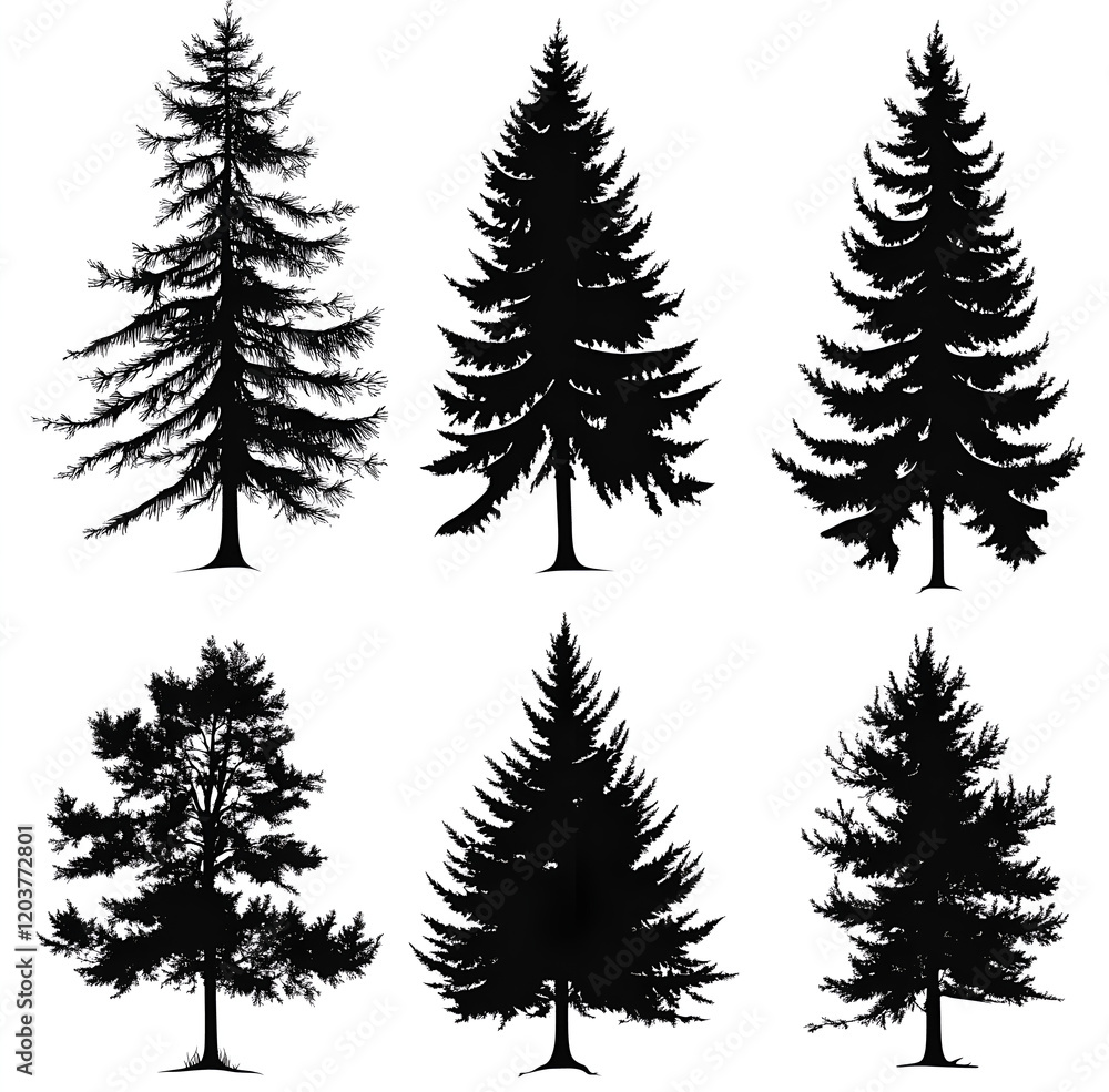 Obraz premium silhouettes of pine trees on white