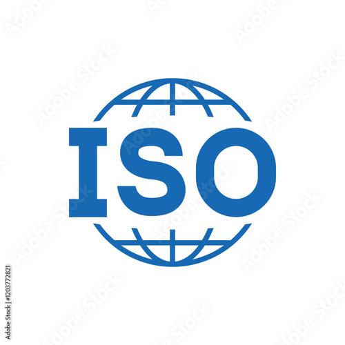 ISO blue icon. Simple flat style. Certified, certificate, mark, quality, symbol, management, stamp, standard, approved concept. Vector illustration isolated. SVG