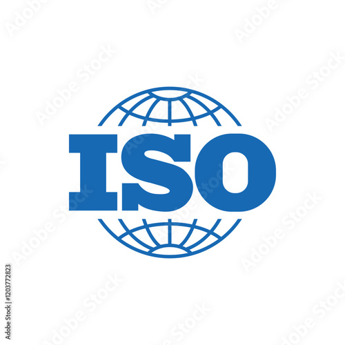 ISO blue icon. Simple flat style. Certified, certificate, mark, quality, symbol, management, stamp, standard, approved concept. Vector illustration isolated. SVG