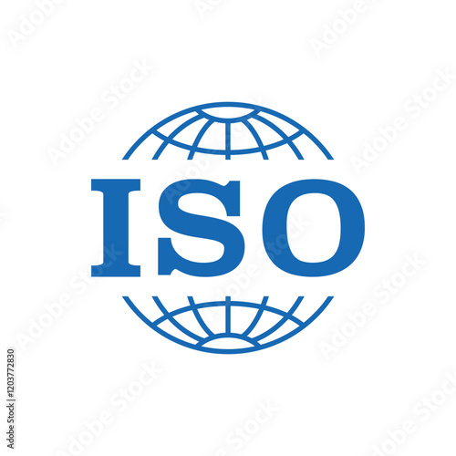 ISO blue icon. Simple flat style. Certified, certificate, mark, quality, symbol, management, stamp, standard, approved concept. Vector illustration isolated. SVG