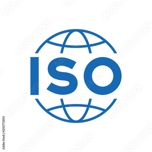 ISO blue icon. Simple flat style. Certified, certificate, mark, quality, symbol, management, stamp, standard, approved concept. Vector illustration isolated. SVG